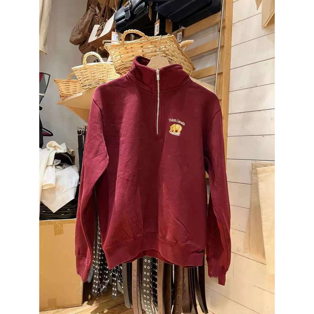 Bear Embroidery Half Zip-Up Sweatshirt Woman Autumn Long Sleeve Turn Down Collar Sweatshirts Vintage Streetwear Y2k Pullover Top Designer