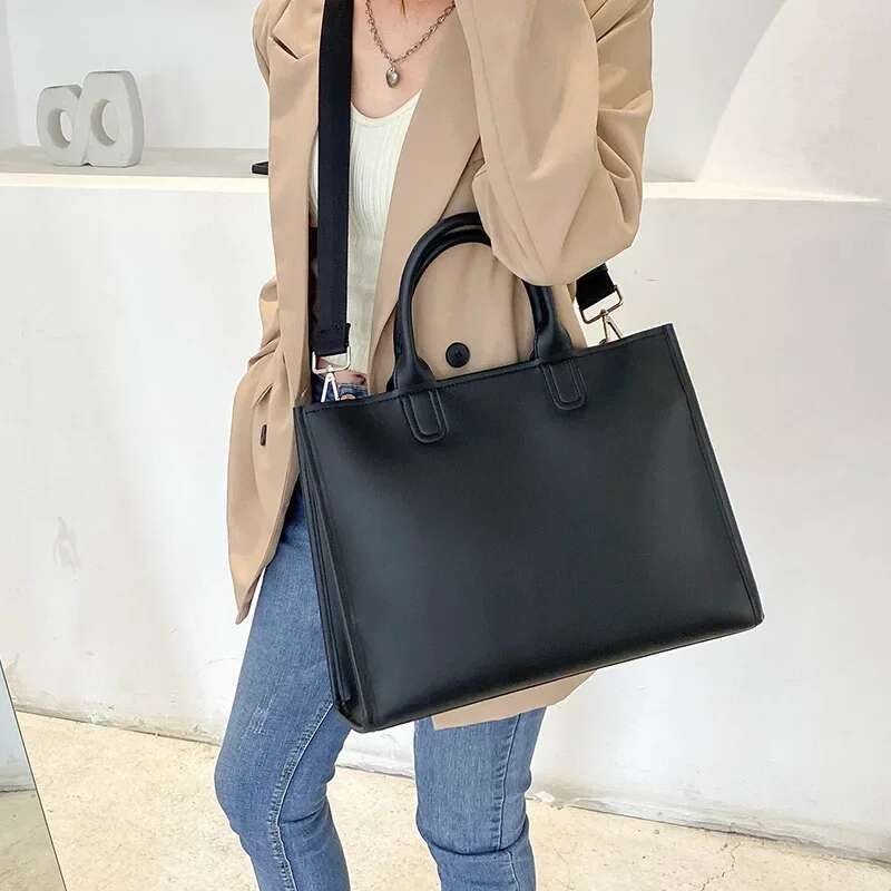 Commuting Ladies Handbags Women Shoulder Bags Large Capacity Pu Leather Female Messenger Bag Big Totebag Commute Briefcase Black