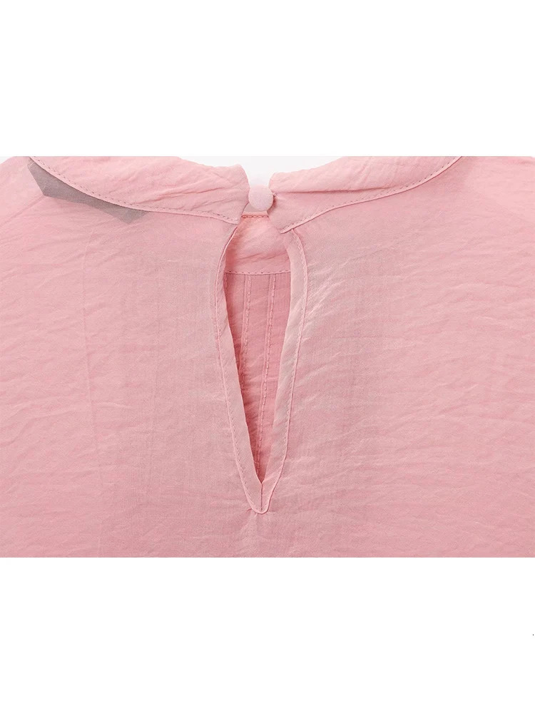 TFMLN Summer Fashion Women Lace Spliced Pullover Shirt Solid Color Stand Neck Long Sleeve Elegant Casual Blouse 250514