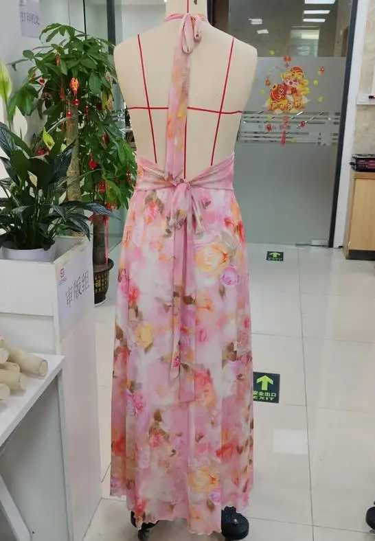 GuliriFei Women Long Dress Sleeveless Halter Dress Backless Flower/Dots Print Summer Cocktail DressXJ250514