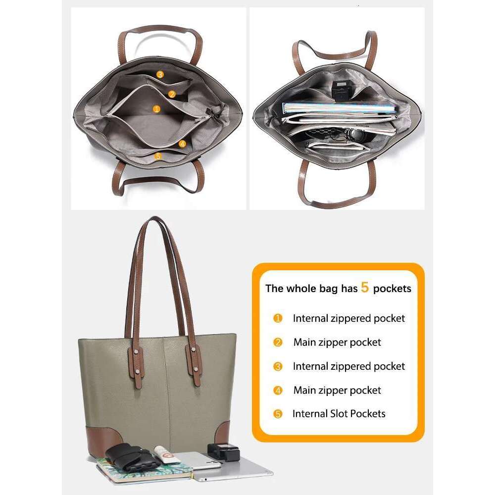Zency Genuine Leather Tote Bags Women 2025 Large Capacity New Designer Shopping Bag For Work Commuters