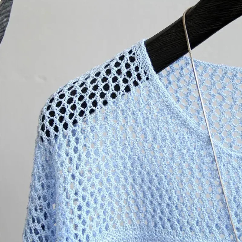 Fashion Ice Silk Women Knitted Vest Top Spring and Summer Hollow Out Thin Bottoming Sling Streetwear Clothing Simple Shirt 250514