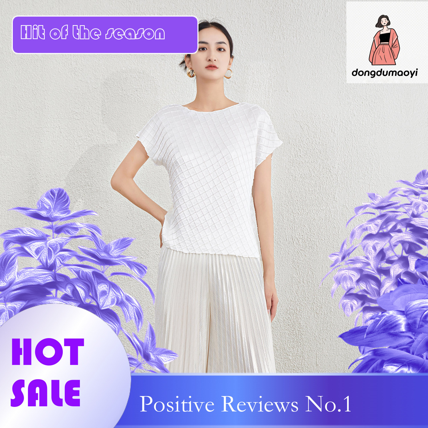 dongdumaoyi French fashion temperament T-shirt for women 2024 Miyake new design sense niche plus size fat mm slimming pleated top