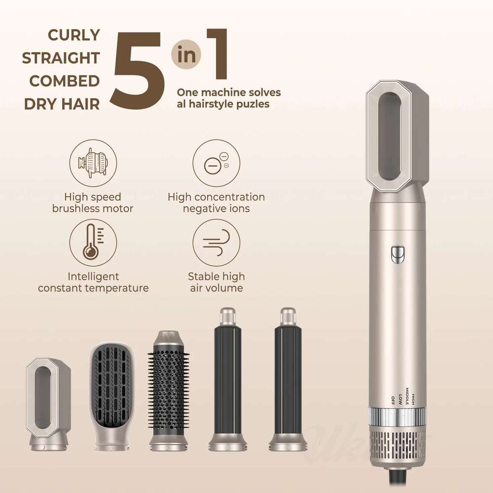 5 In 1 Dryer Brush Electric Hot Air Straightener Multi Hair Styling Blowing Comb Rotating Curling Iron Set Professional