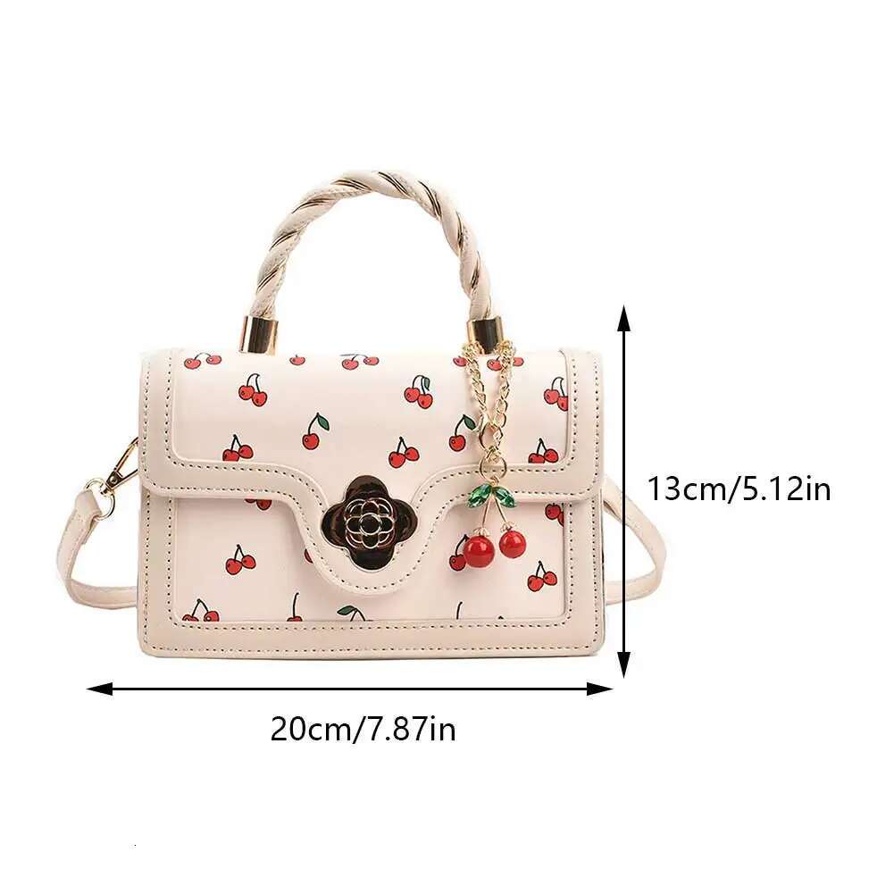 2025 New Bag Women's Square Chain Cross Adjustable Strap Designer Cherry Pattern Printed PU Leather Strap Women's Outdoor Bag Fresh Color Co
