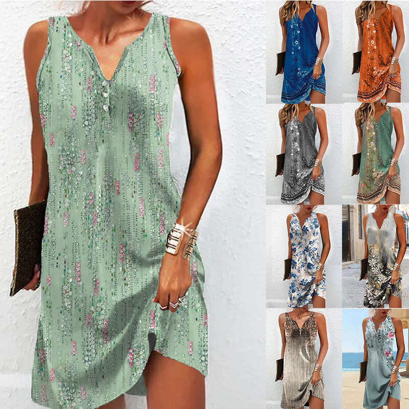 Women Clothes Dress Women S Tank Top Dress Fashion Printed Slim Skirt KQ