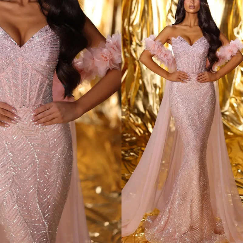 Exquisite Sequins Mermaid Evening Dress Strapless Sleeveless Beaded Prom Gowns Floor Length Party Dresses Customized