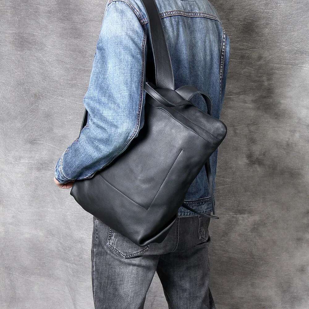 S.WORKER Casual Genuine Backpack Full-Grain Cowhide Leather Laptop Shoulder School Bag Fashion