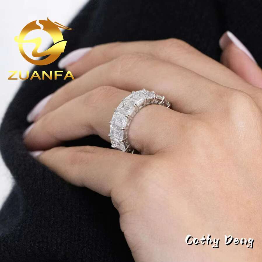 Hot Selling 18k Gold Plated Iced Oiut Full Diamond Moissanite Eternity Band Ring 925 Sterling Silver Moissanite Diamond Ring