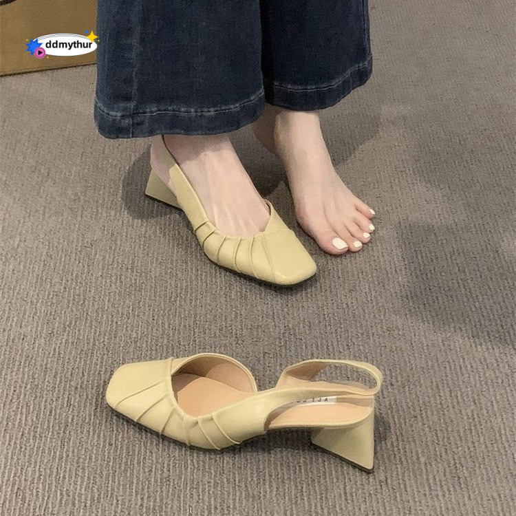 2025 Spring/Summer New High Baotou Back Air Sandals Coarse Heel Shallow Mouth French Gentle Style Single Women's Shoes ddmythur