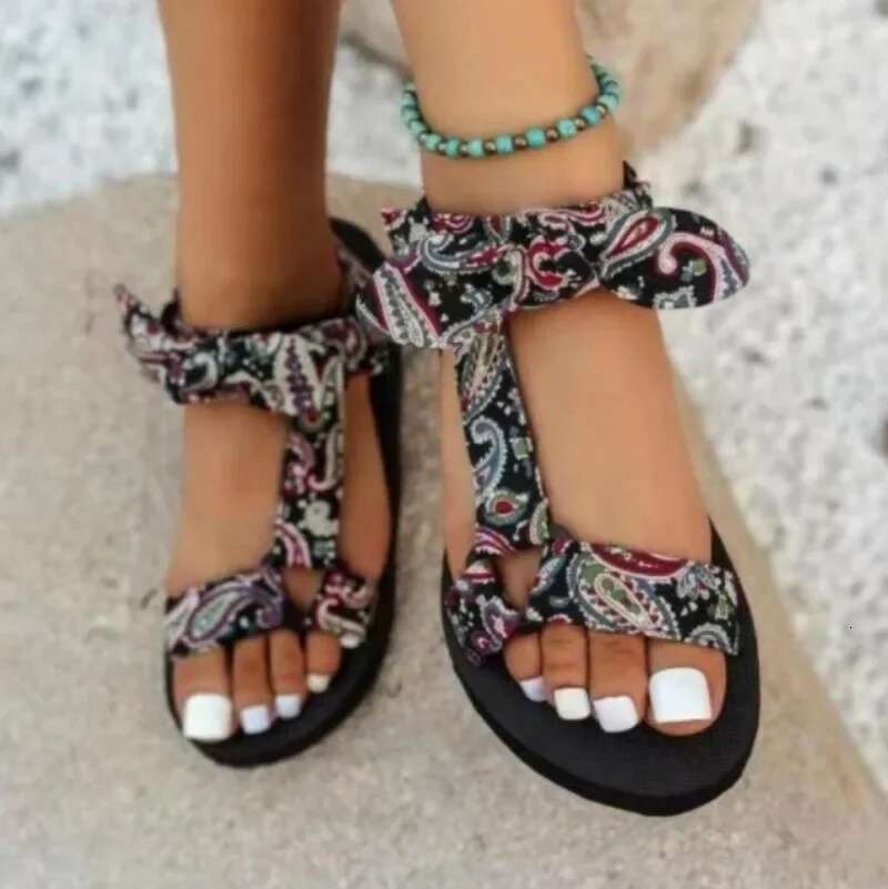 Style Big Size One-e Buckle Women's Sandals New Sponge Bottom Open Toe Cloth Bow Women Shoes atos De Mujer