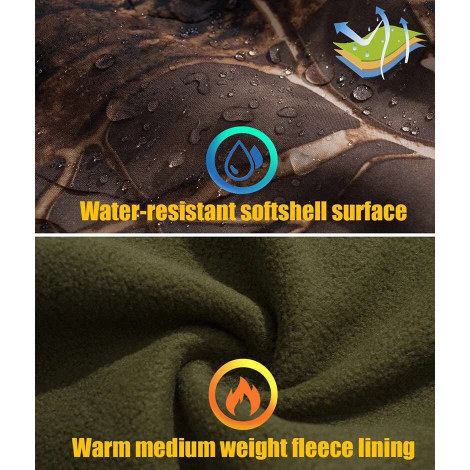 Men's Silent Soft Shell Camouflage Tactical Jacket Waterproof Warm Fleece Hunting Jackets Outdoor Hiking Fishing Hooded Coat Designer
