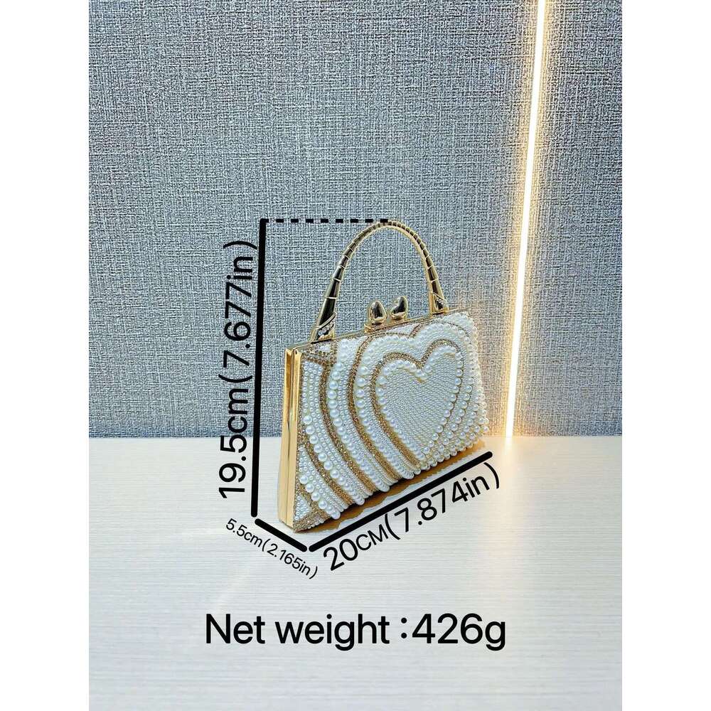 Fashion Pearl Beaded Women's Handbag Glitter Shiny Rhinestones Dia Evening Wedding Party Clutch Purse Crossbody Bag