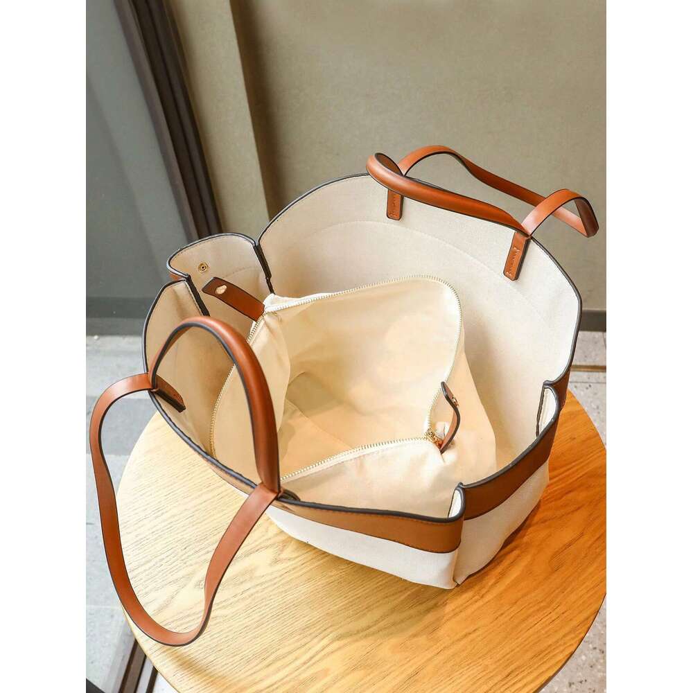 Women's canvas tote bag, premium texture, versatile, capacity, hand-held, single shoulder large bag