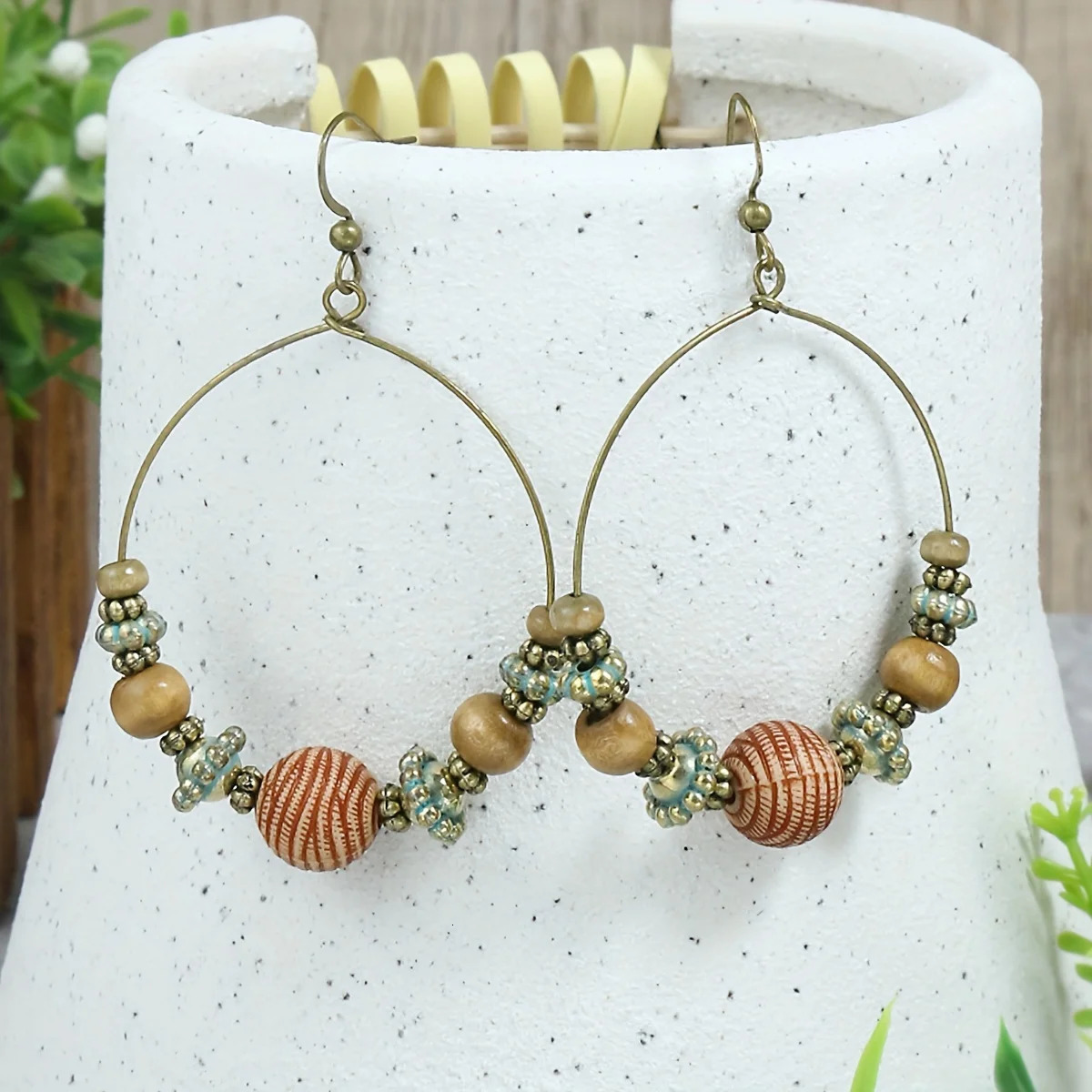10 Pairs Brown Earrings Set Boho Jewelry Set Drop Dangle Earrings Tassel Wooden Beading Vintage Statement Earrings for Women 250513