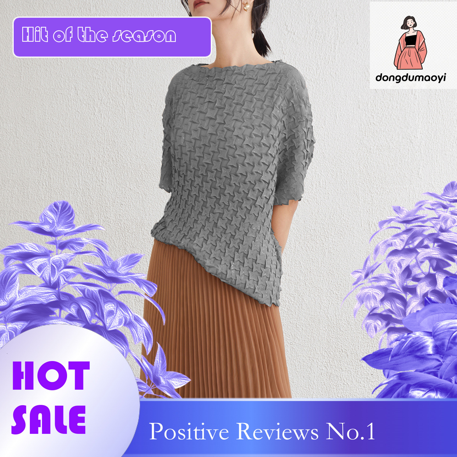 dongdumaoyi Chiffon handmade hot stamping T-shirt 2025 new three house style three-dimensional pleated top heavy texture sunscreen shirt