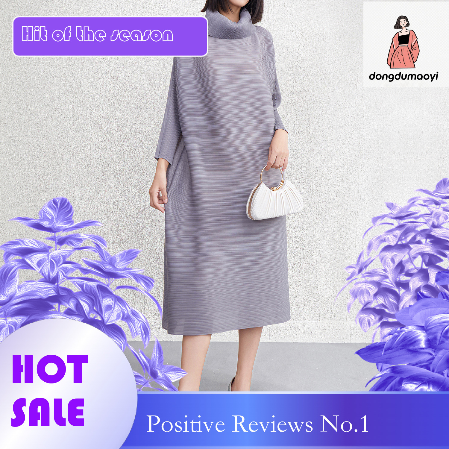 dongdumaoyi Miyake loose sleeved dress women s spring and autumn new style high end fashion temperament plus size pleated A line long skirt