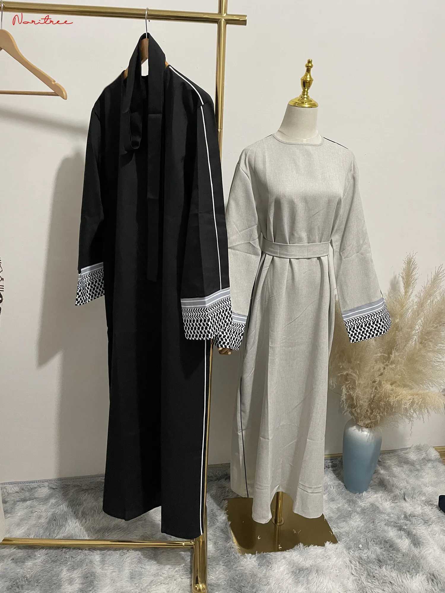 Fashion Flowers Printed Muslim Dress With Belt Robe Abaya Female Full Length Muslim Outerwear Worship Service Abaya wy1986 X250514