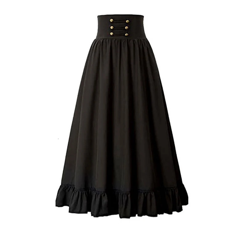 Womens Skirt Victorian Maxi Vintage Renaissance High Waist Ruffled Hem ALine Corset Pleated Casual Party Skirts Lady 250514
