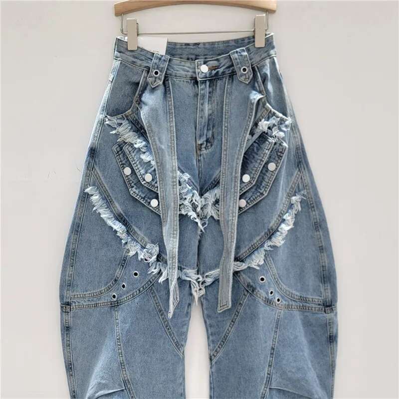 Getspring Women Jeans 2025 Spring Autumn New Three Dimensional Deconstruction Denim Washed Wide Leg Overalls Loose Long Trousers