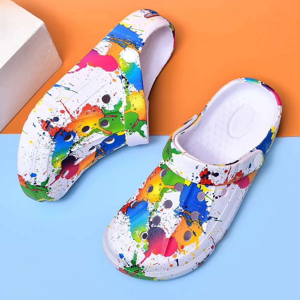 Couple Style Men's and Women's Clogs Slippers Inkjet Pattern Air Cushion Breathable Beach Sandals Outdoor Thick-Soled Mu