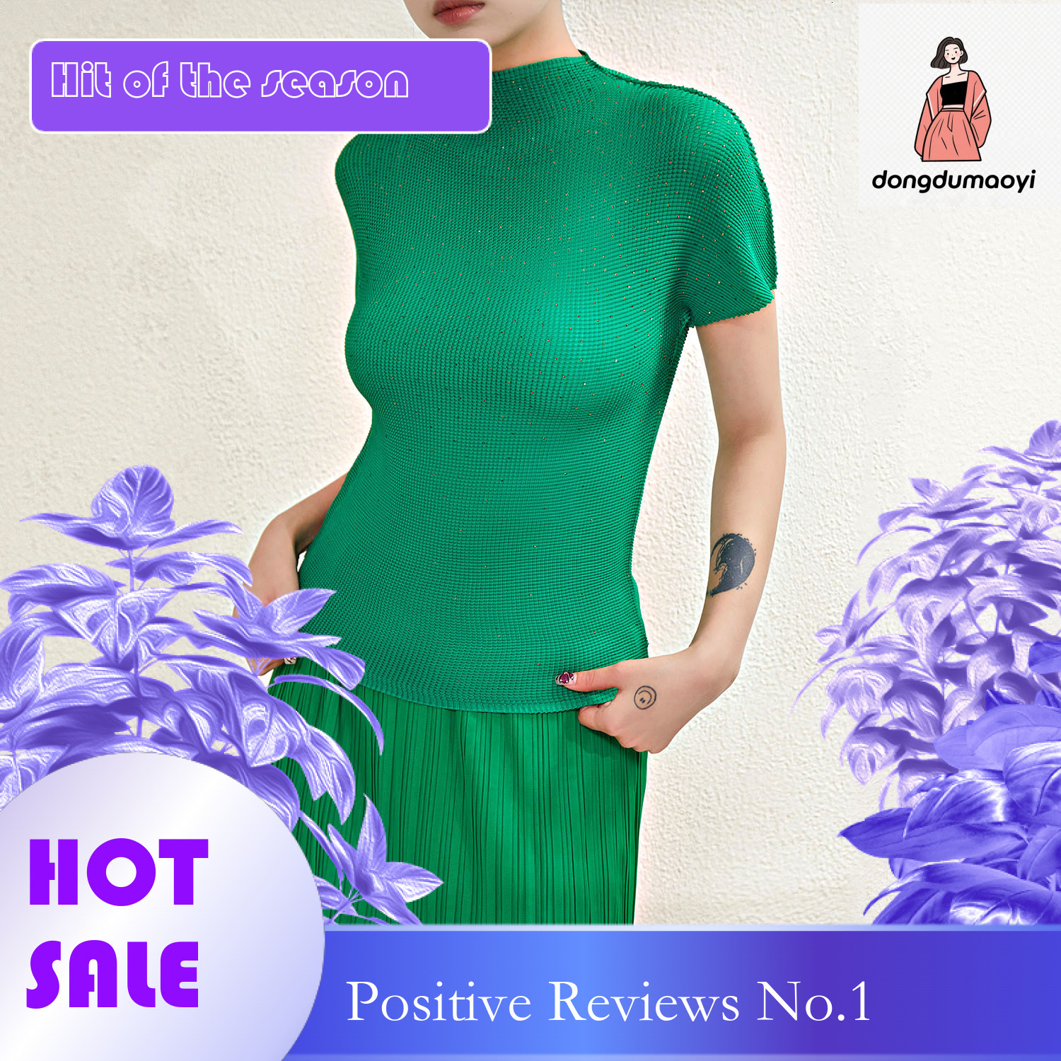 dongdumaoyi niche chic rhinestone hot stamping top for women in summer, with a high-end temperament and slimming effect. Elastic pleated short sleeved