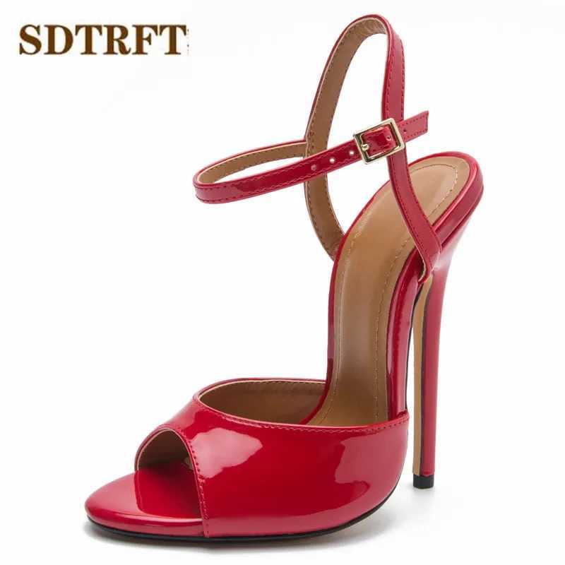 SDTRFT Stiletto Ladies Party COS Sandals Ankle Strap Shoes Woman 15cm Thin High Heels Shoes Woman Peep Toe Narrow Band Pumps W250514