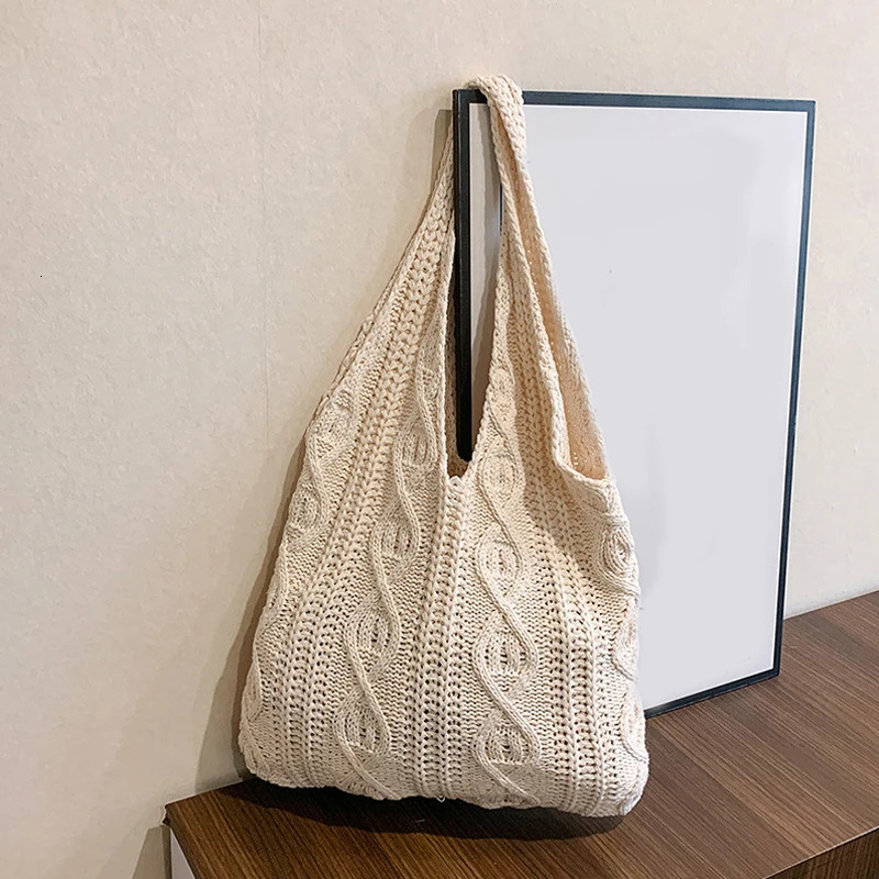 Shoulder Bags Fashion Casual Crochet Shopping Tote For Women Hollow Out Knitted Beach Bag Large Capacity Handbags 250514