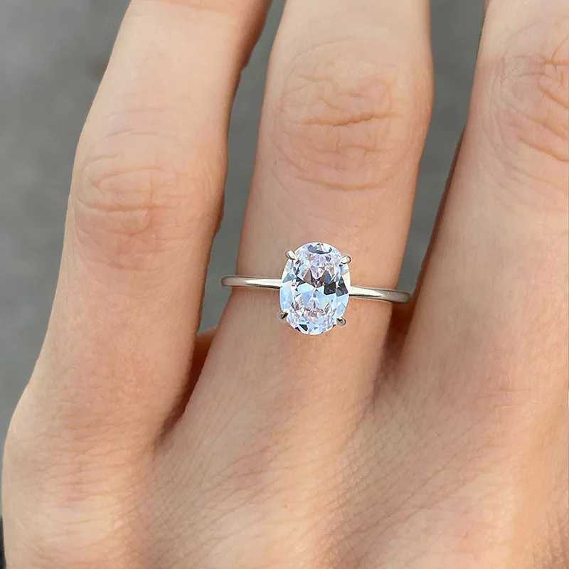 KNB J 1-8CT Oval Zircon Gorgeous Sparkling Ring For Women Engagement Wedding Real 925 Sterling Silver Luxury High Quality JewXJ250514
