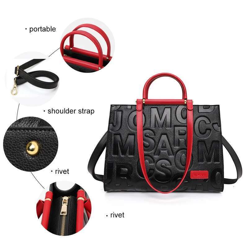 Aidrani Trendy Letter Pattern Contrasting Color Women's Handbag With Large Capacity Made Of High-Quality Cowhide