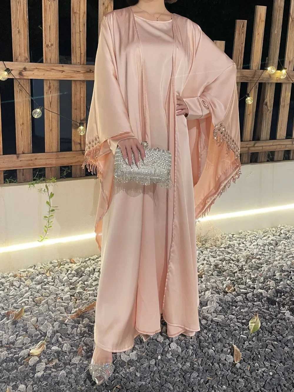 Muslim Women Abaya Dress 2 Piece Set Tassel Jalabiya Eid Ramadan Abayas Morocco Party Cardigan Robe Kaftan Dubai Arab Vestidos X250514