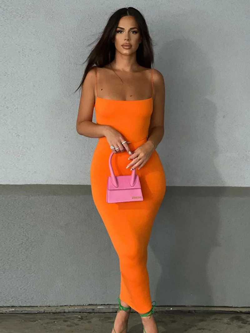Women Casual Summer Spaghetti Strap Bodycon Dress Fashion Solid Color Sleeveless Backless Slim Fit Sling Long DressXJ250514
