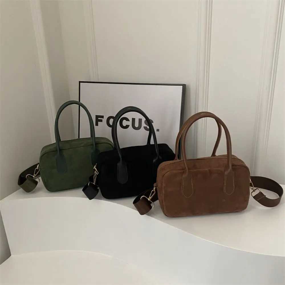 Brown Vintage PU Handbag Large Capacity Small Pack Suede Veet Shoder Bag Solid Color Korean Style Fem Bost Bag Students Z250514
