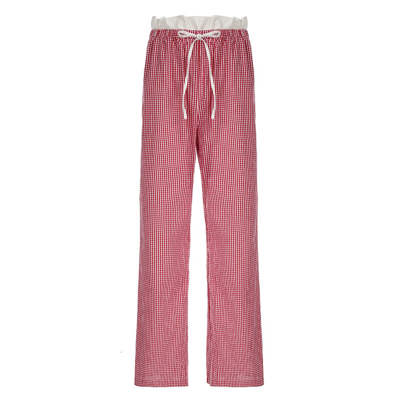 Womens striped patchwork contrasting high waisted drawstring loose straight woven fashionable casual comfortable pants 250320
