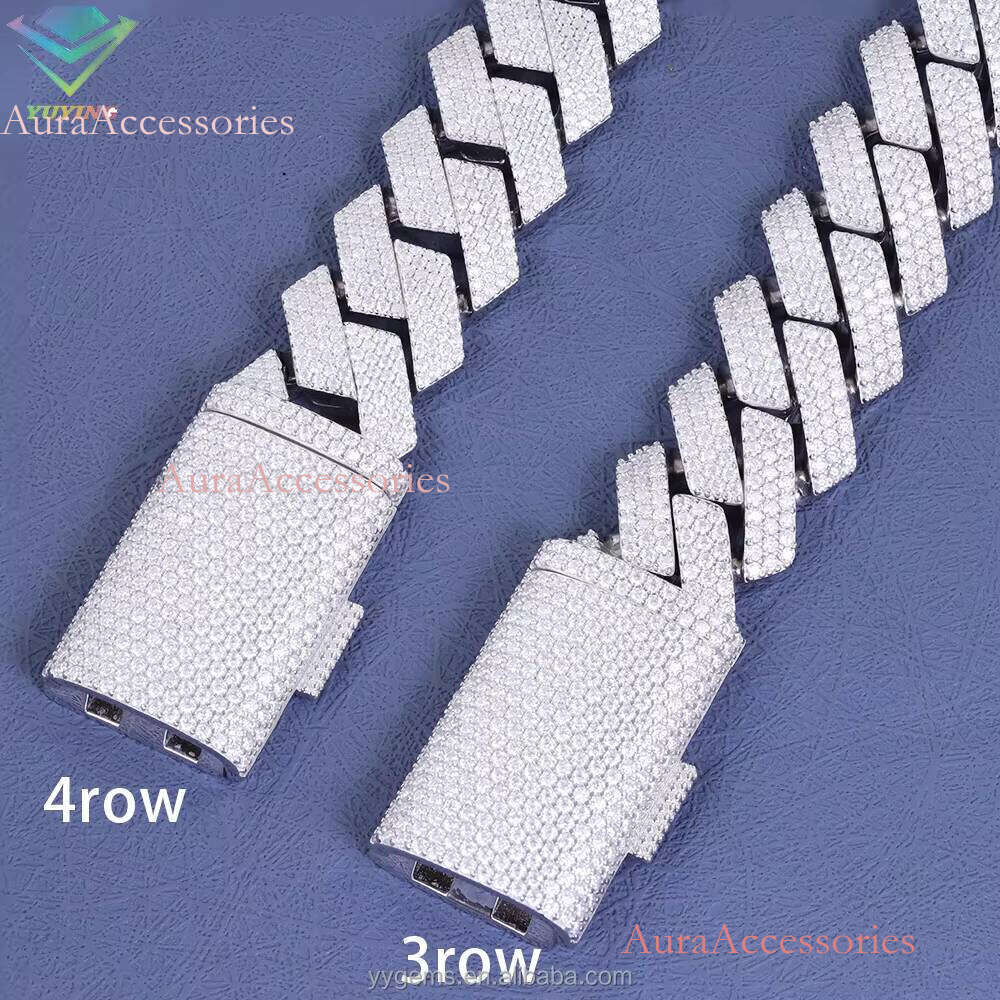 20mm 24mm Heavy Fine Jewelry S Sier Hip Hop Necklace VVS Moissanite Cuban Link Chain
