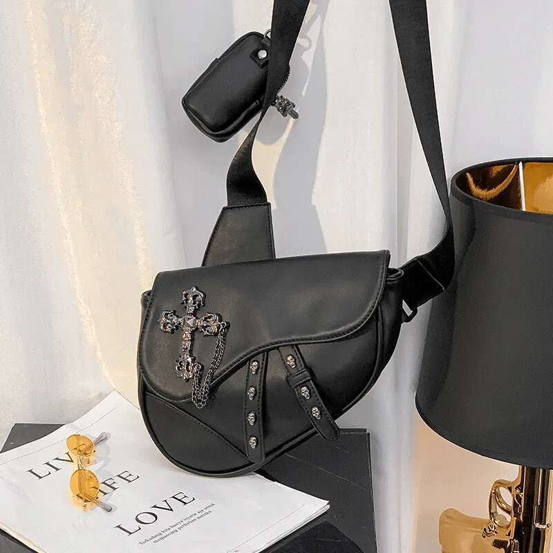 Annmouler Fashion Men's Handbag Saddle Purse Pu Leather Shoulder Designer Crossbody Cool Chest Bag