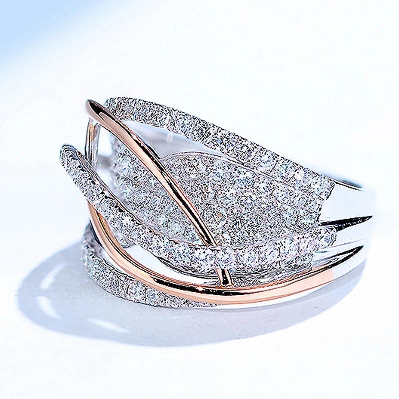 Huitan ly ned Two-tone Rings for Women Silver Color/Rose Gold Color Fashion Wedding Party Ladies Rings Jewelry 250509