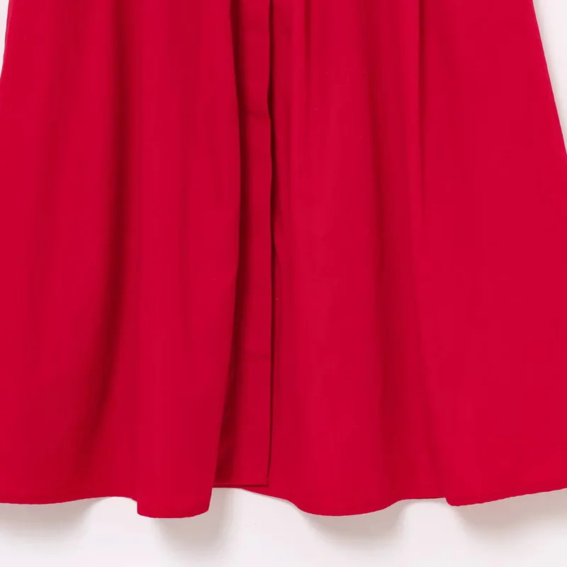 TRAF Red Womens Dress Short Sleeve Shirt Long Dresses For Woman Pleated Midi Casual Collared Holiday 088 250514