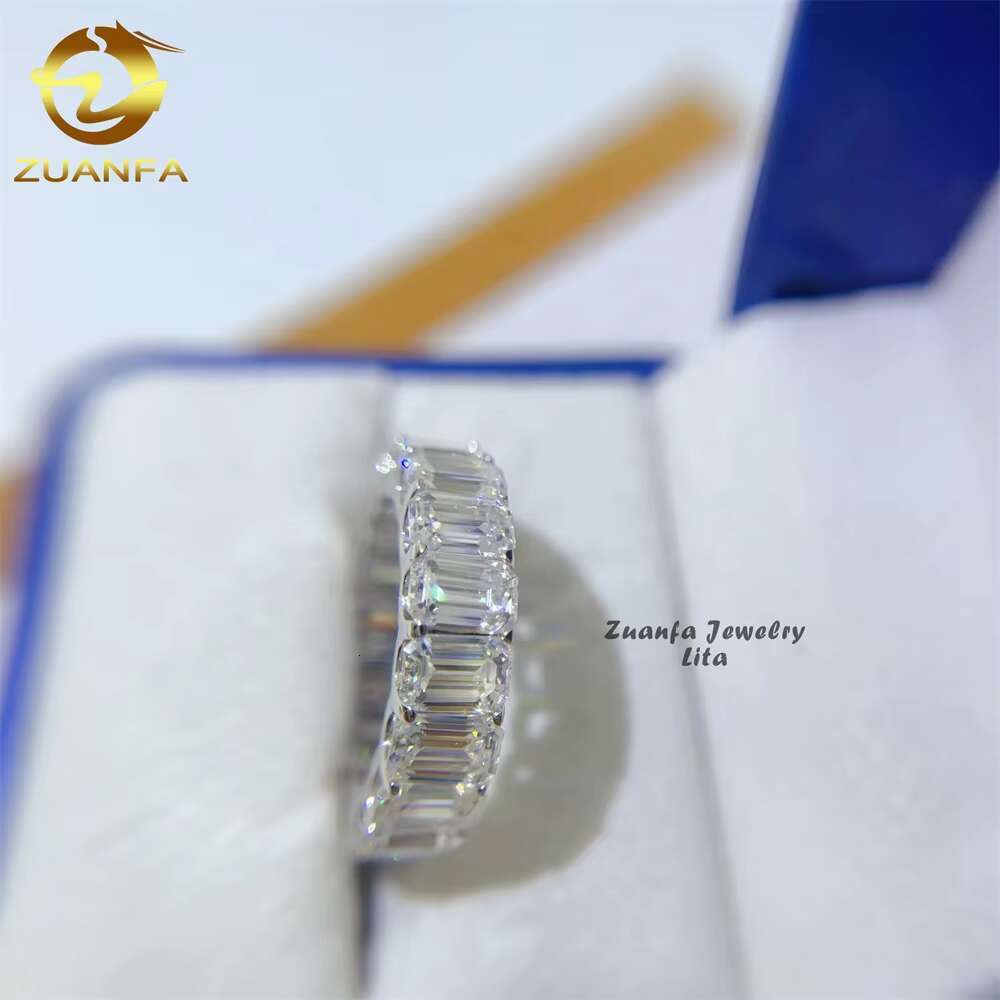 Hot Selling Ready to Ship Pass Diamond Tester Full Eternity Band 3*5mm 4*6mm 7*9mm Emerald Cut Moissanite Ring