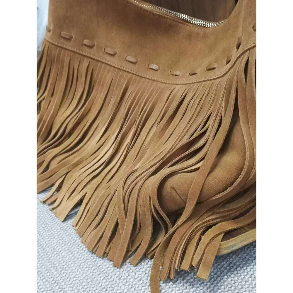 Women Genuine Suede Fringes Shoulder Hippie Gypsy Bohemian Boho Chic Vintage Retro Ibiza Nubuck Leather Side Bag