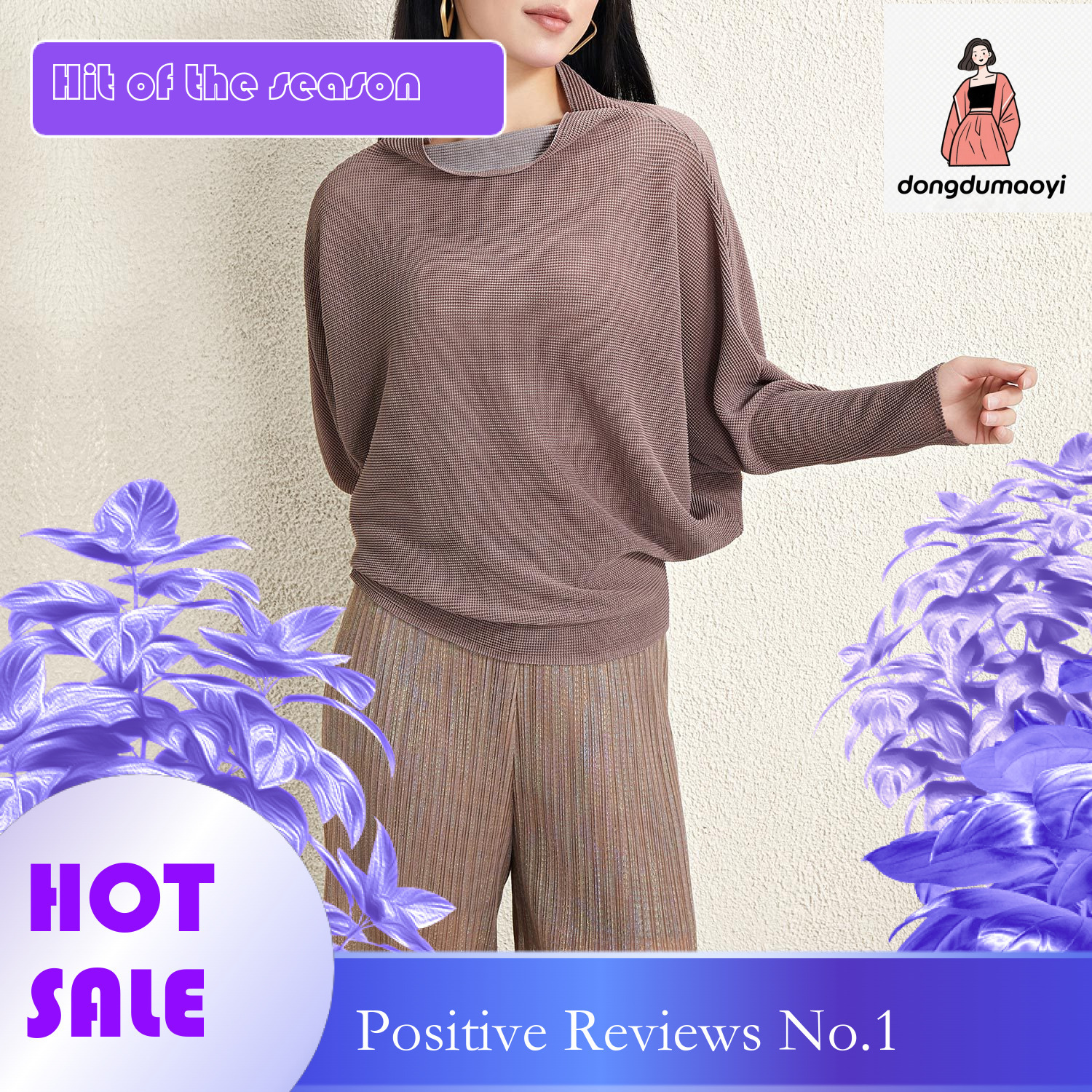 dongdumaoyi Miyake Bat Long Sleeve Top for Women 2024 Spring New Style Loose, Lazy, Versatile, Western Style, Slim and Wrinkled T-shirt