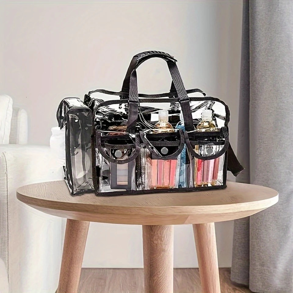 Extra Large Clear Beauty Bag Adjustable Shoulder Strap Waterproof Zipper Multiple Pockets The Ultimate Travel Organizer fo 250514