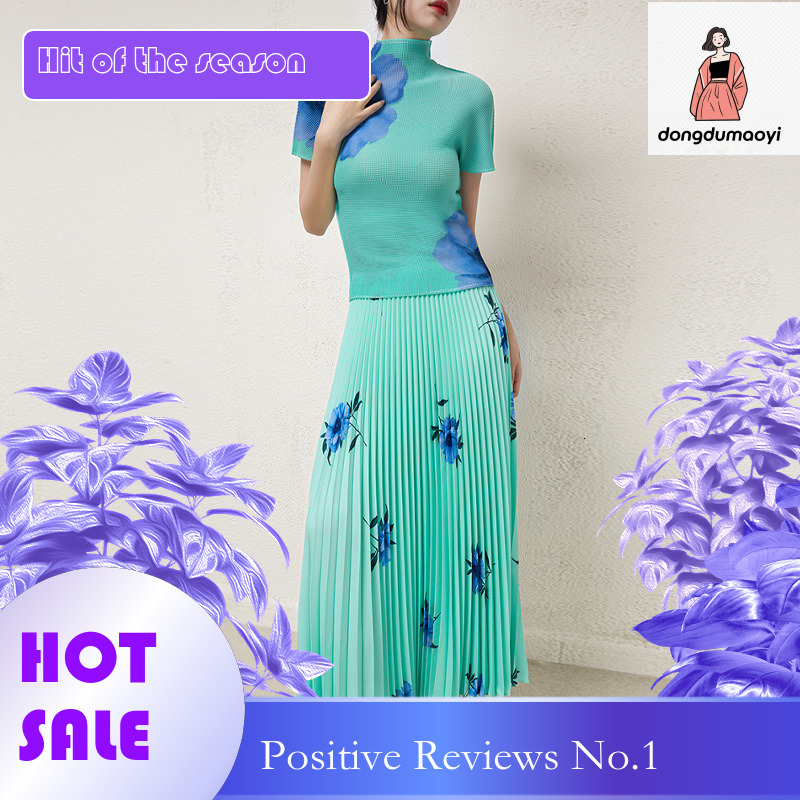 dongdumaoyi Miyake Fashion Set, Women's 2025 Summer New Style, High end Folded Large T-shirt, Top, pleated skirt two-piece set