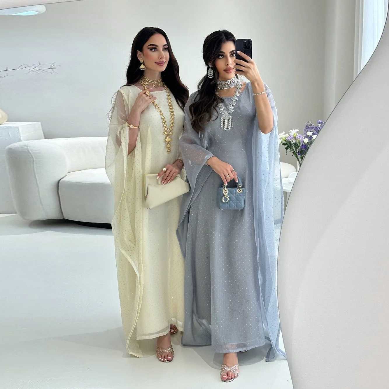 Morocco Dubai Diamonds Abayas for Women Muslim Modest Dress Batwing Slve Kaftan Jalabiya Ka Eid Djellaba Caftan Robe Arab X250514