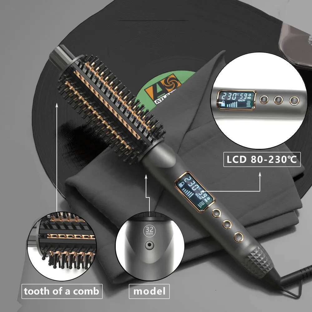 Heated Ceramic Tourmaline Ionic Volumizing Brush Quick Heating Hair Straightener Dual Voltage Travel Curling Iron