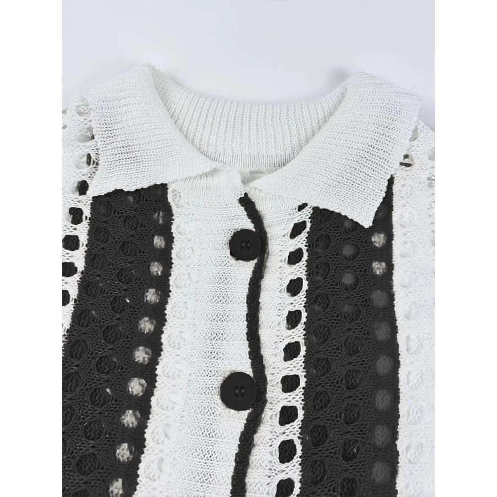 Plus Size Summer New Women's Holiday Set 2 Pieces Crochet Button Cardigan and Trousers Beach Cover Up