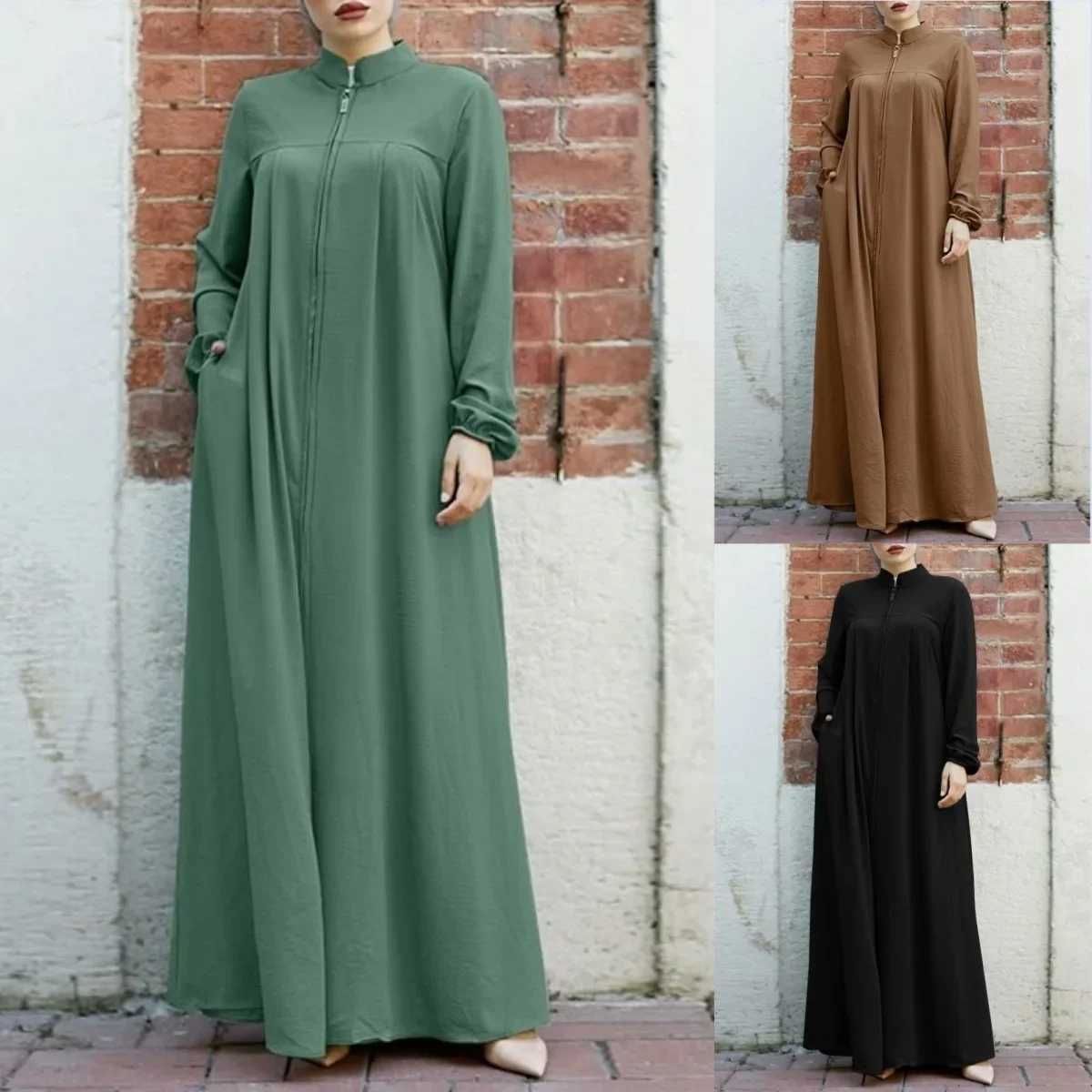 Jalabiya Dress Women Long Slve Muslim Eid Casual Solid Color Abaya Caftan Kaftan Dresses Ramadan Abayas Vestido Zipper Robe X250514