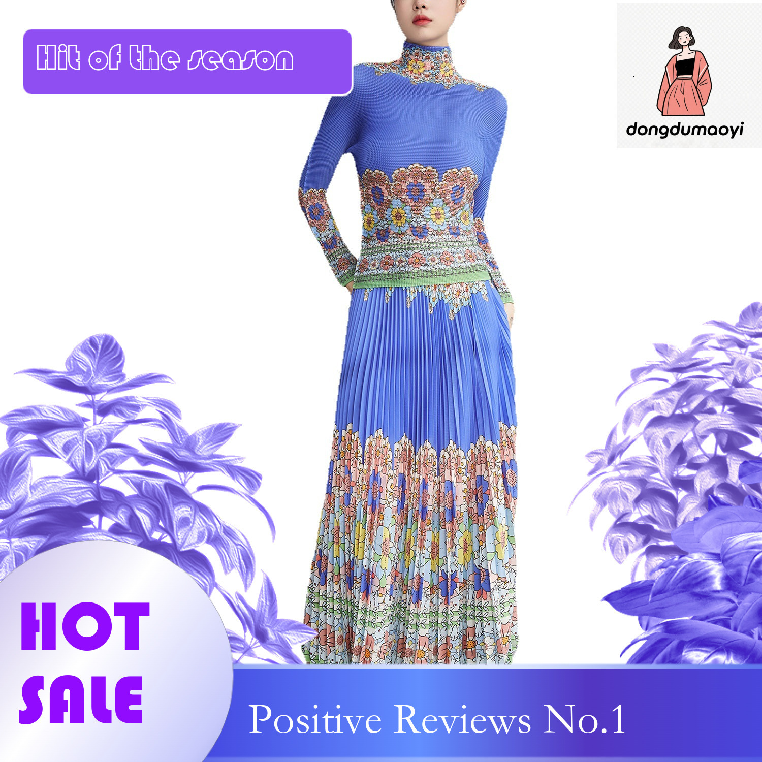 dongdumaoyi Miyake niche suit, women's spring and autumn new style, French design, sleeved T-shirt, pleated half body long skirt