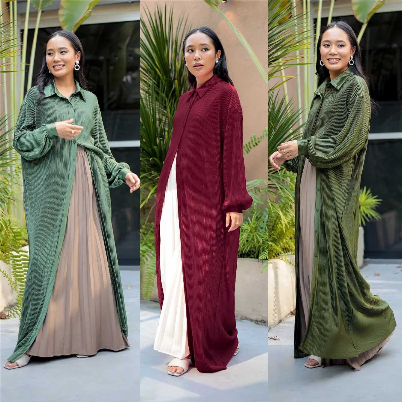 Women Pleated Maxi Dress Eid Mubarak Djellaba Fashion Buttons Abaya Dubai Turkey Kaftan Islamic Clothing Arabic Robe Jalabiya X250514