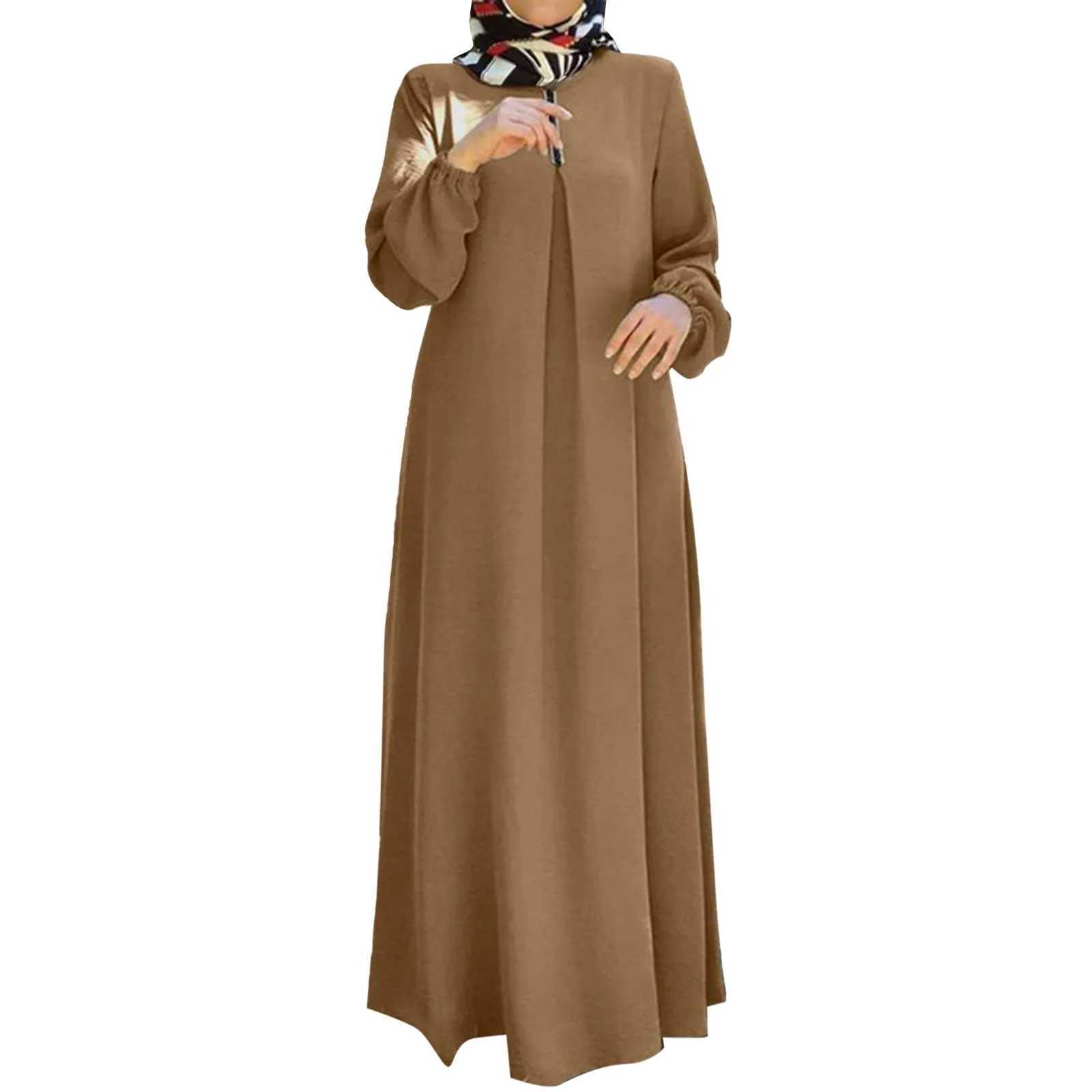 Muslim Abayas Loose Maxi Dresses Women Jilbabs Muslim Dress Long Slve O-Neck Casual Solid Robe Islamic Ramadan Dresses X250514